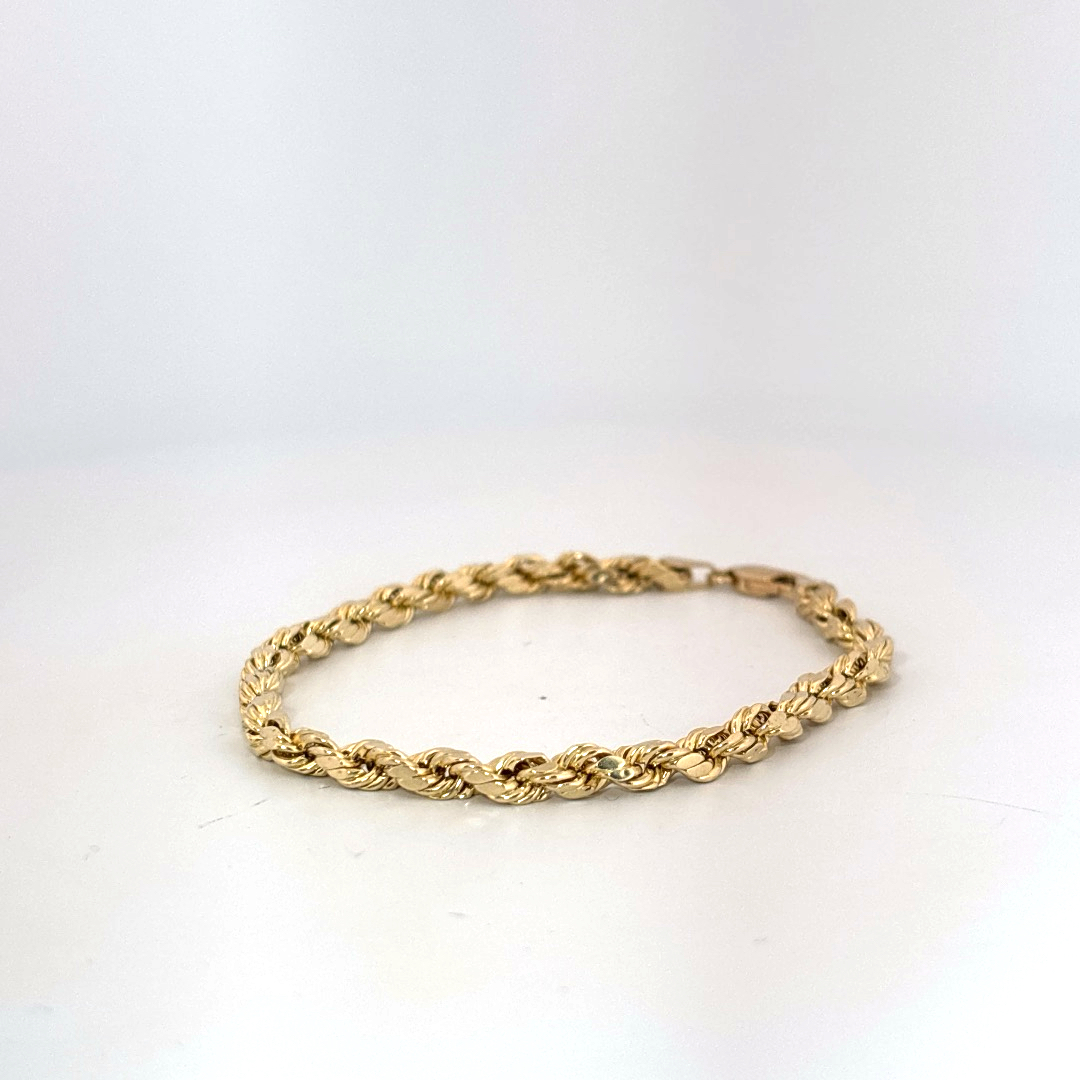 Rope Chain Bracelet,3.7mm, 7 Inches, 10K Yellow Gold, 2.60G