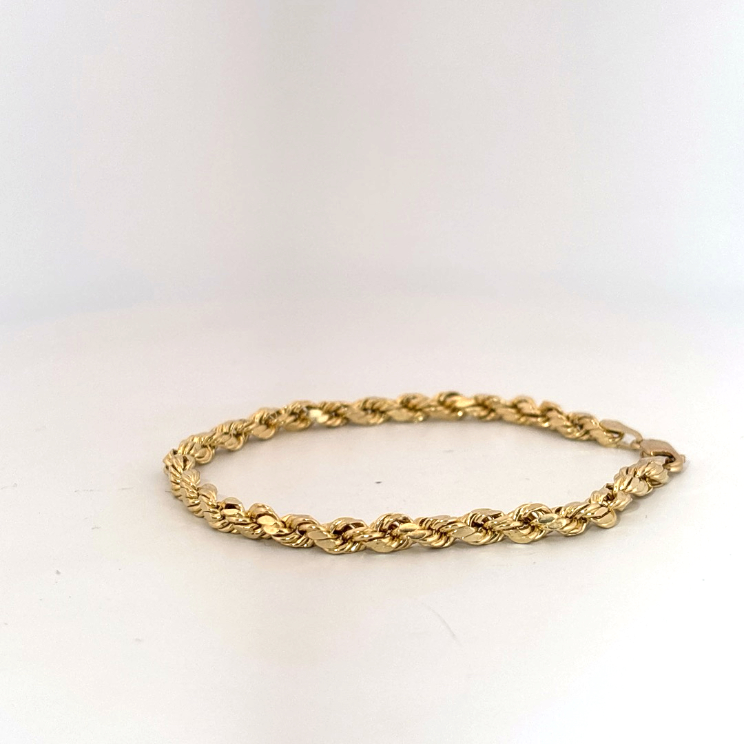 Rope Chain Bracelet,3.7mm, 7 Inches, 10K Yellow Gold, 2.60G