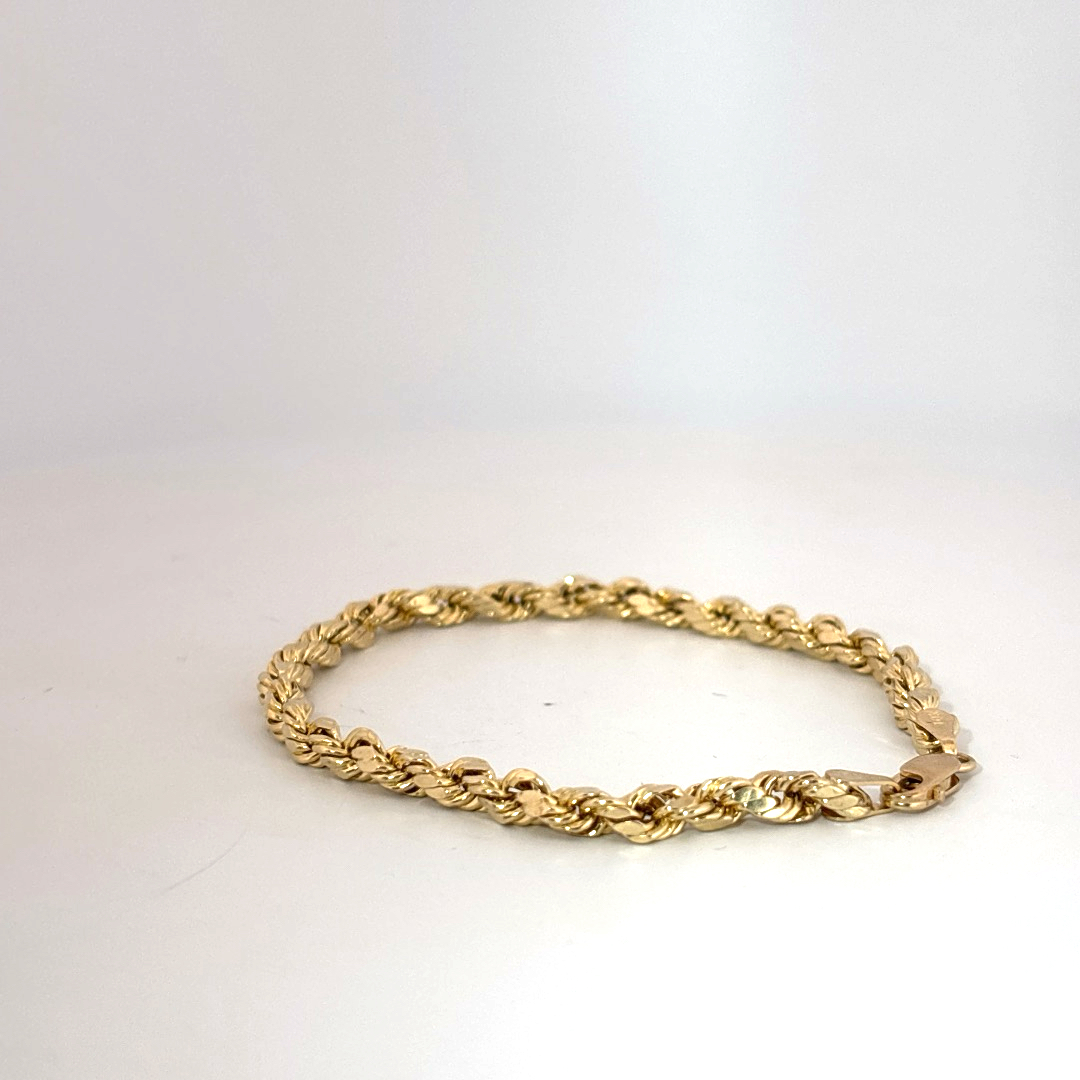 Rope Chain Bracelet,3.7mm, 7 Inches, 10K Yellow Gold, 2.60G