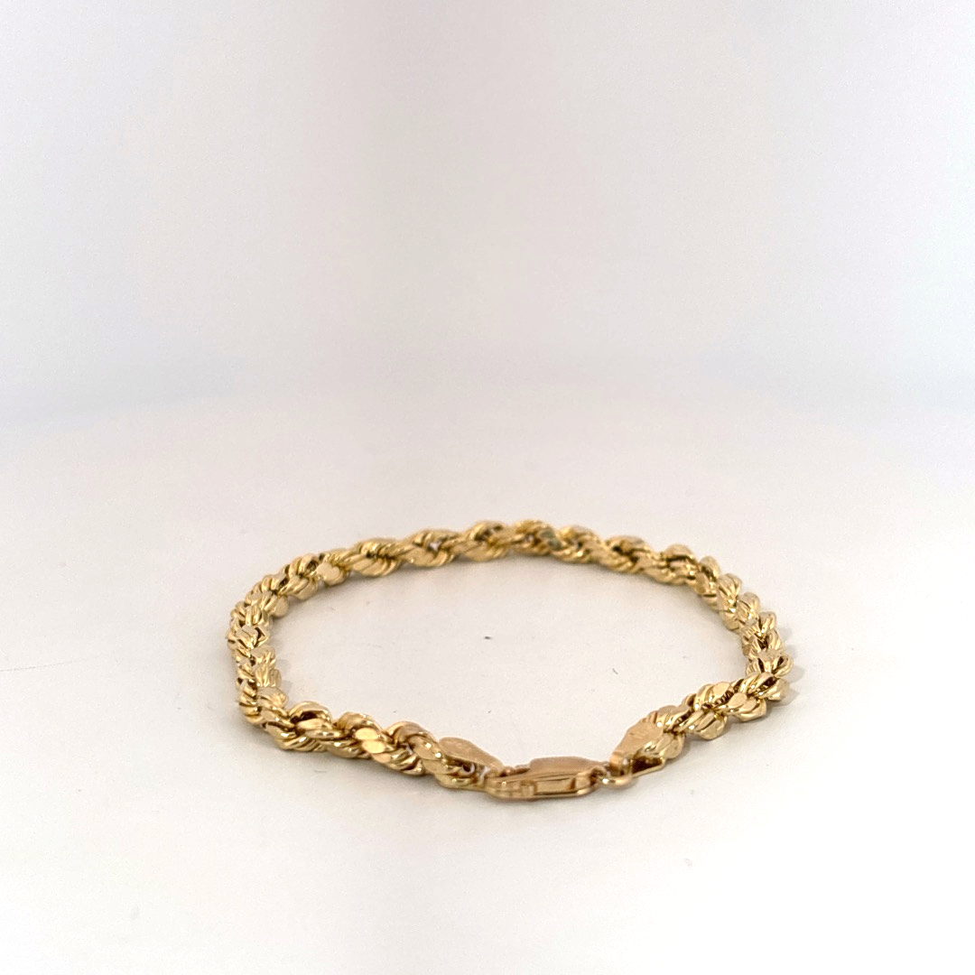 Rope Chain Bracelet,3.7mm, 7 Inches, 10K Yellow Gold, 2.60G