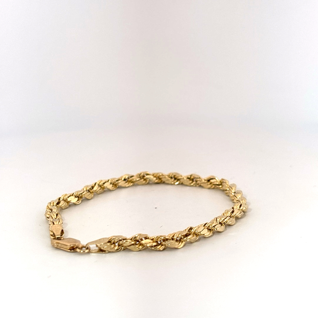 Rope Chain Bracelet,3.7mm, 7 Inches, 10K Yellow Gold, 2.60G