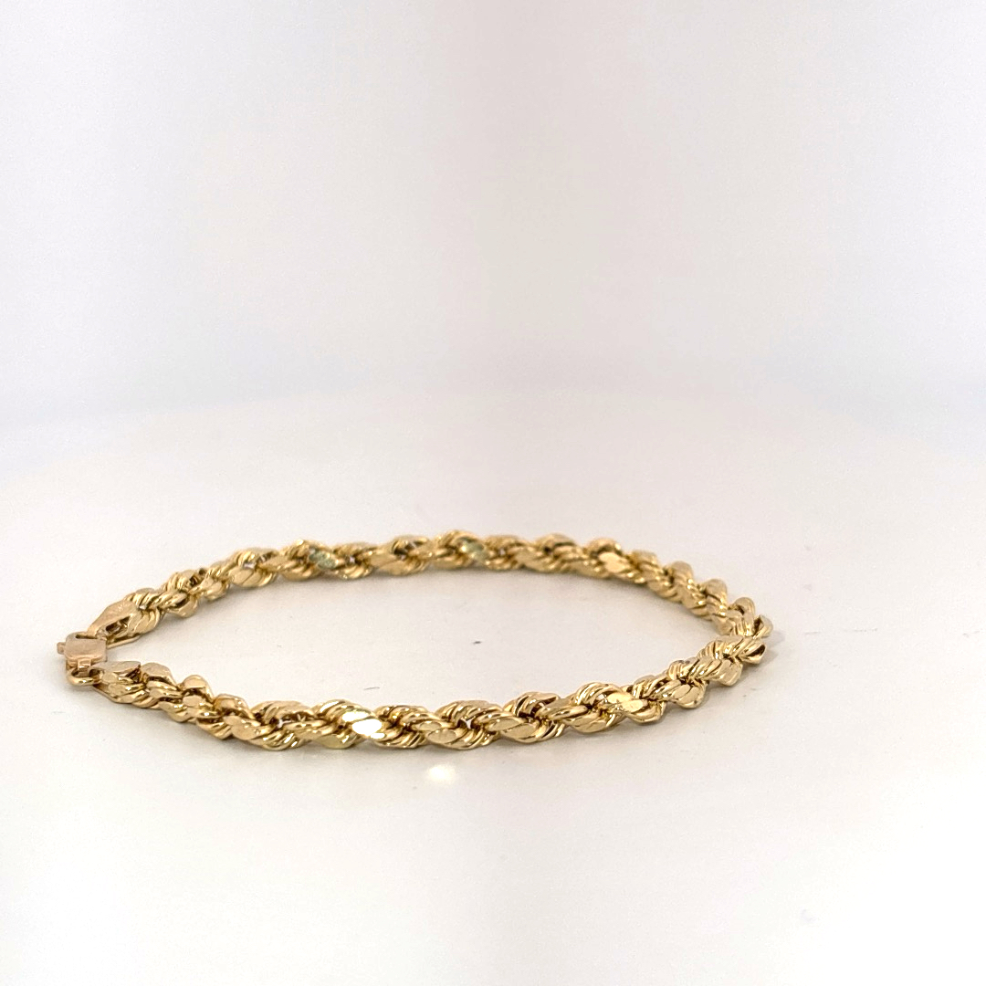 Rope Chain Bracelet,3.7mm, 7 Inches, 10K Yellow Gold, 2.60G