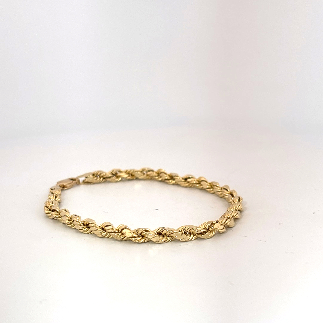 Rope Chain Bracelet,3.7mm, 7 Inches, 10K Yellow Gold, 2.60G