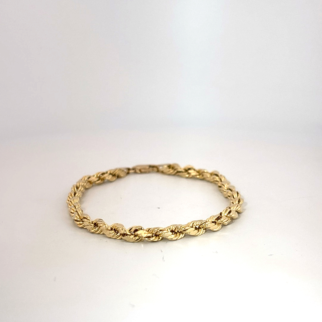 Rope Chain Bracelet,3.7mm, 7 Inches, 10K Yellow Gold, 2.60G