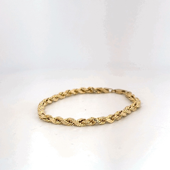 Rope Chain Bracelet,3.7mm, 7 Inches, 10K Yellow Gold, 2.60G