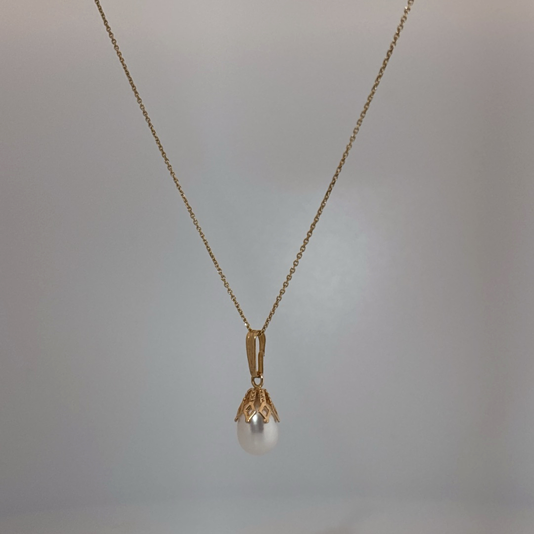 Natural Pearl Pendant Chain , 14K Yellow Gold