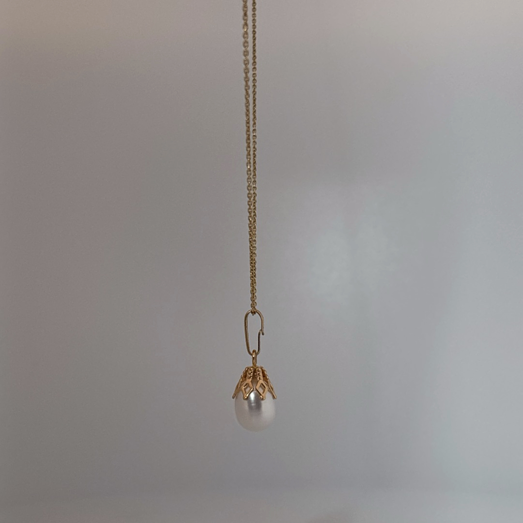 Natural Pearl Pendant Chain , 14K Yellow Gold