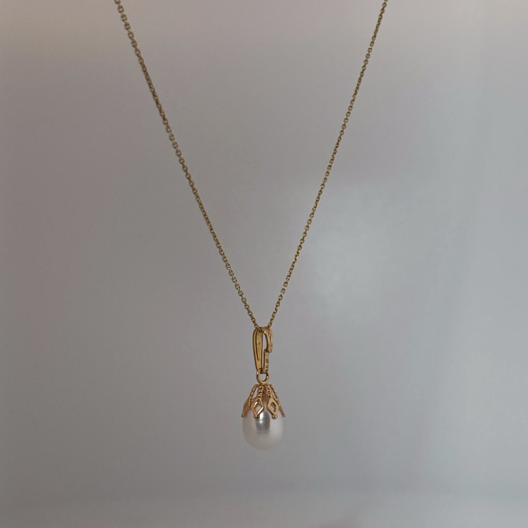 Natural Pearl Pendant Chain , 14K Yellow Gold