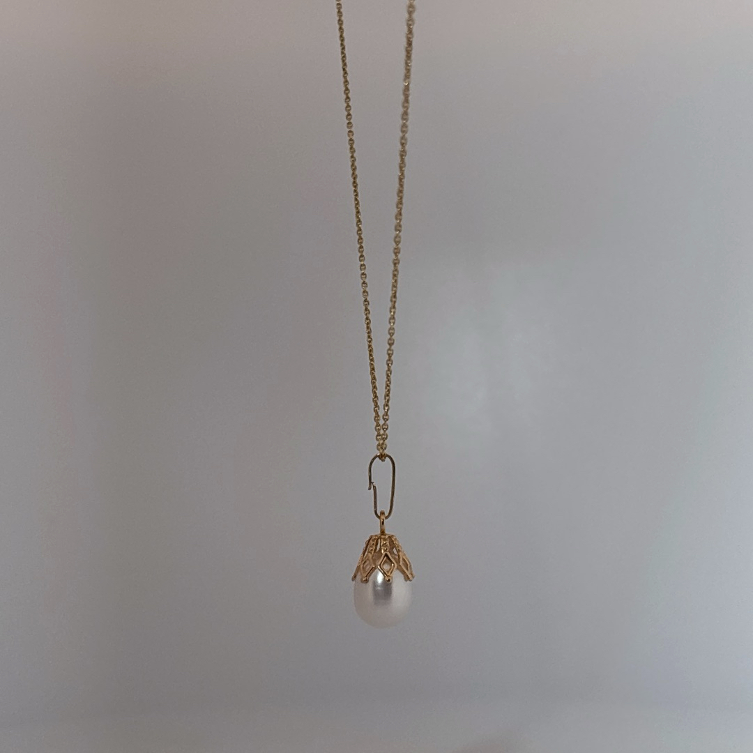 Natural Pearl Pendant Chain , 14K Yellow Gold