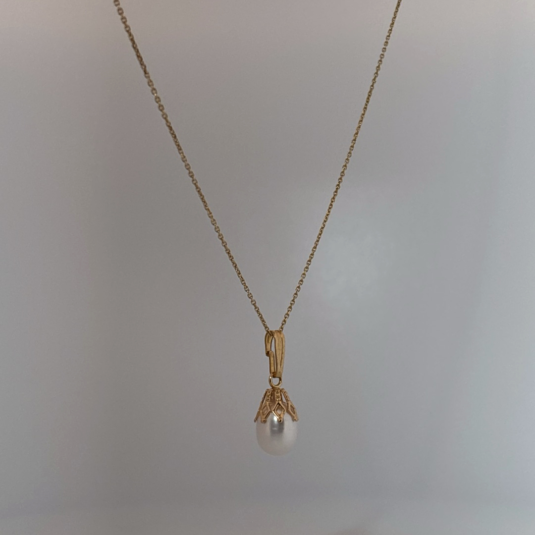 Natural Pearl Pendant Chain , 14K Yellow Gold