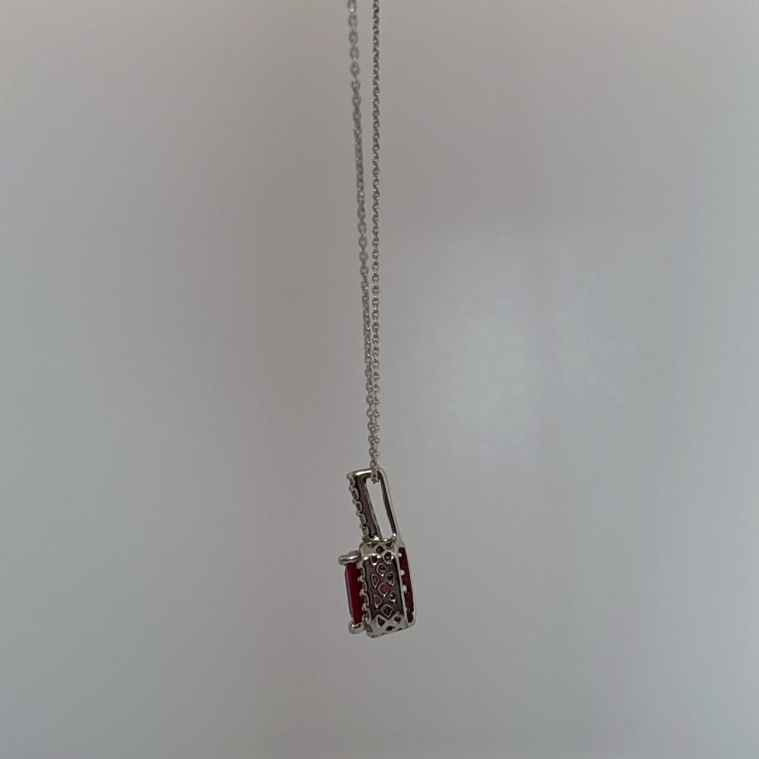 Natural Ruby (2CT),Natural Diamonds (0.037CT), Pendant Chain , 14K White Gold
