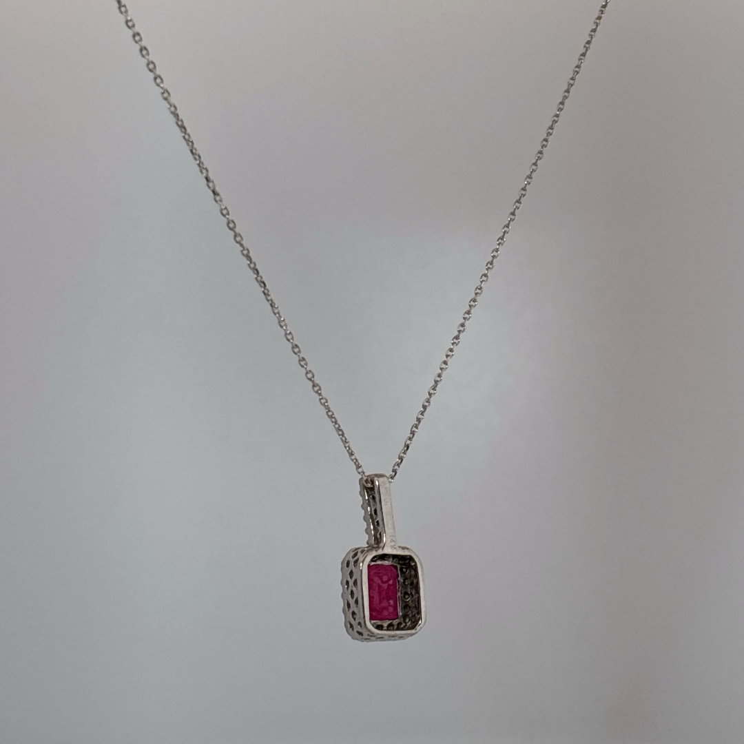 Natural Ruby (2CT),Natural Diamonds (0.037CT), Pendant Chain , 14K White Gold