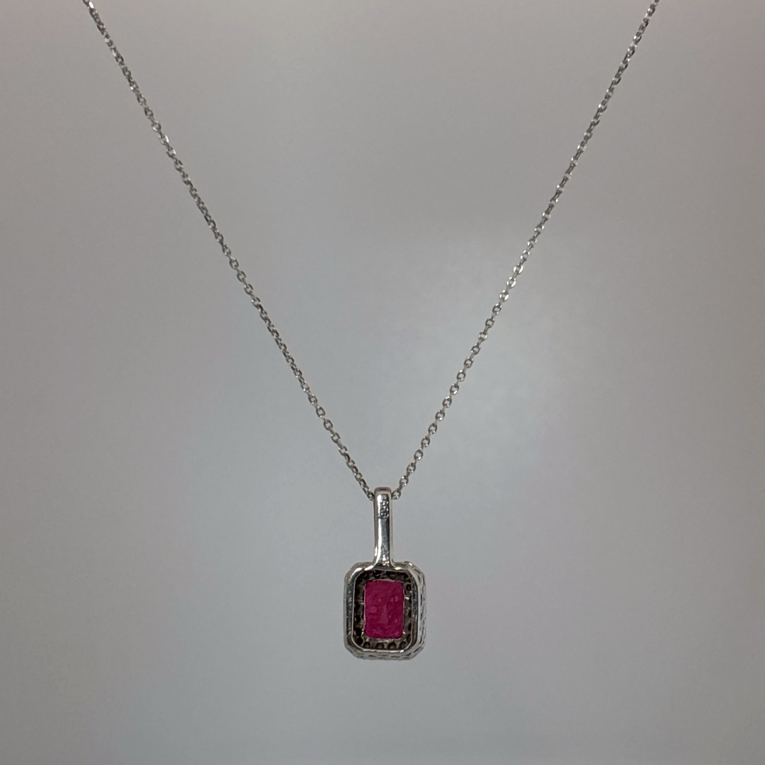 Natural Ruby (2CT),Natural Diamonds (0.037CT), Pendant Chain , 14K White Gold
