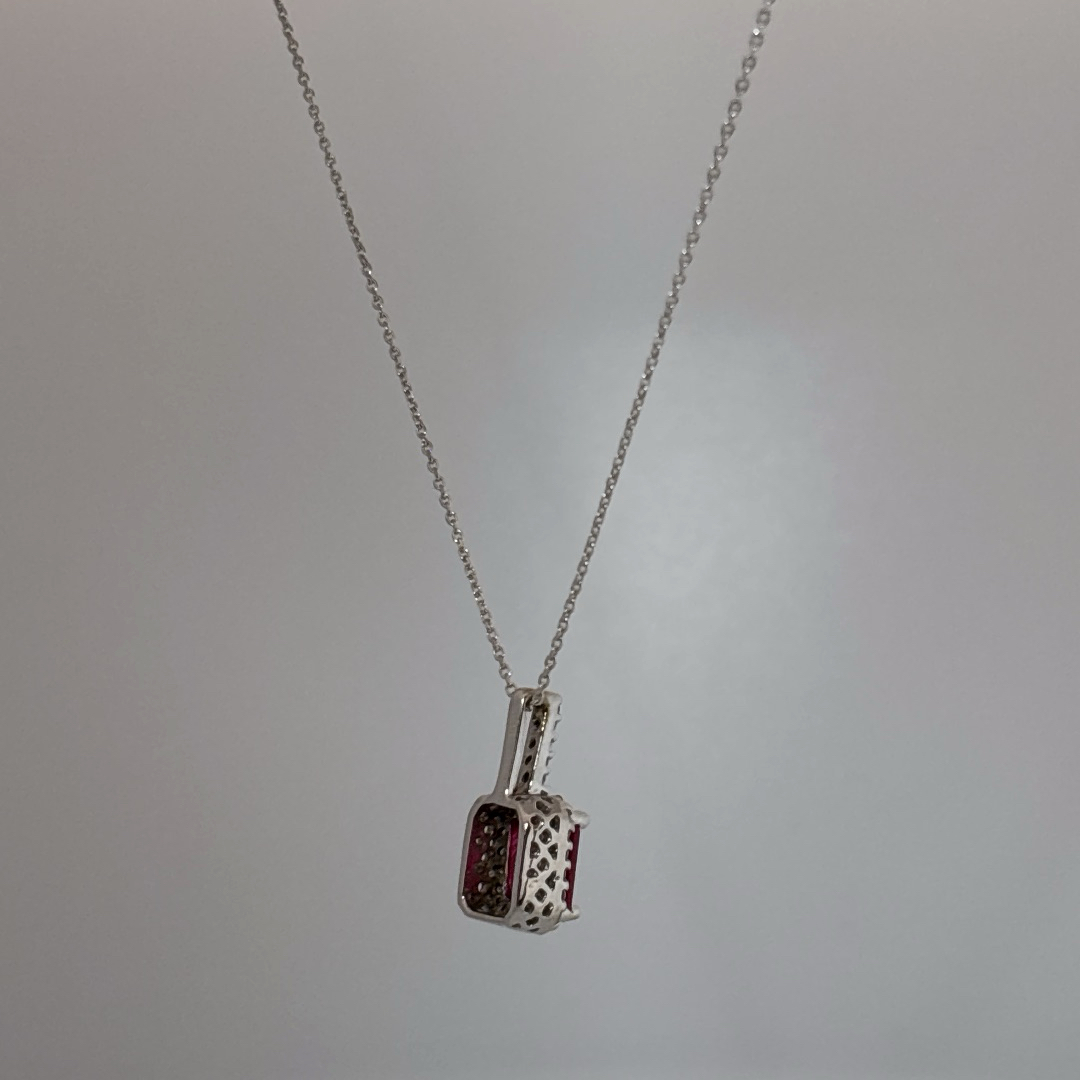 Natural Ruby (2CT),Natural Diamonds (0.037CT), Pendant Chain , 14K White Gold