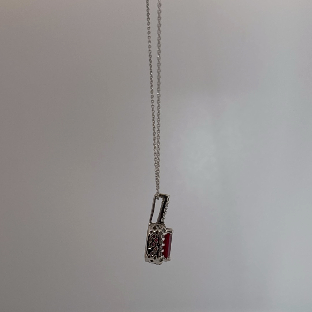 Natural Ruby (2CT),Natural Diamonds (0.037CT), Pendant Chain , 14K White Gold