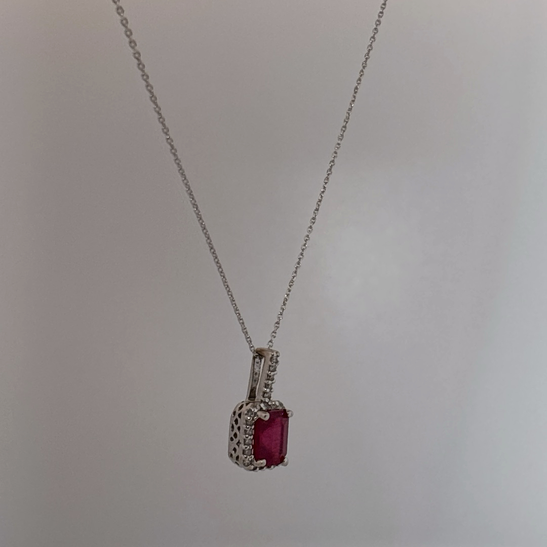 Natural Ruby (2CT),Natural Diamonds (0.037CT), Pendant Chain , 14K White Gold