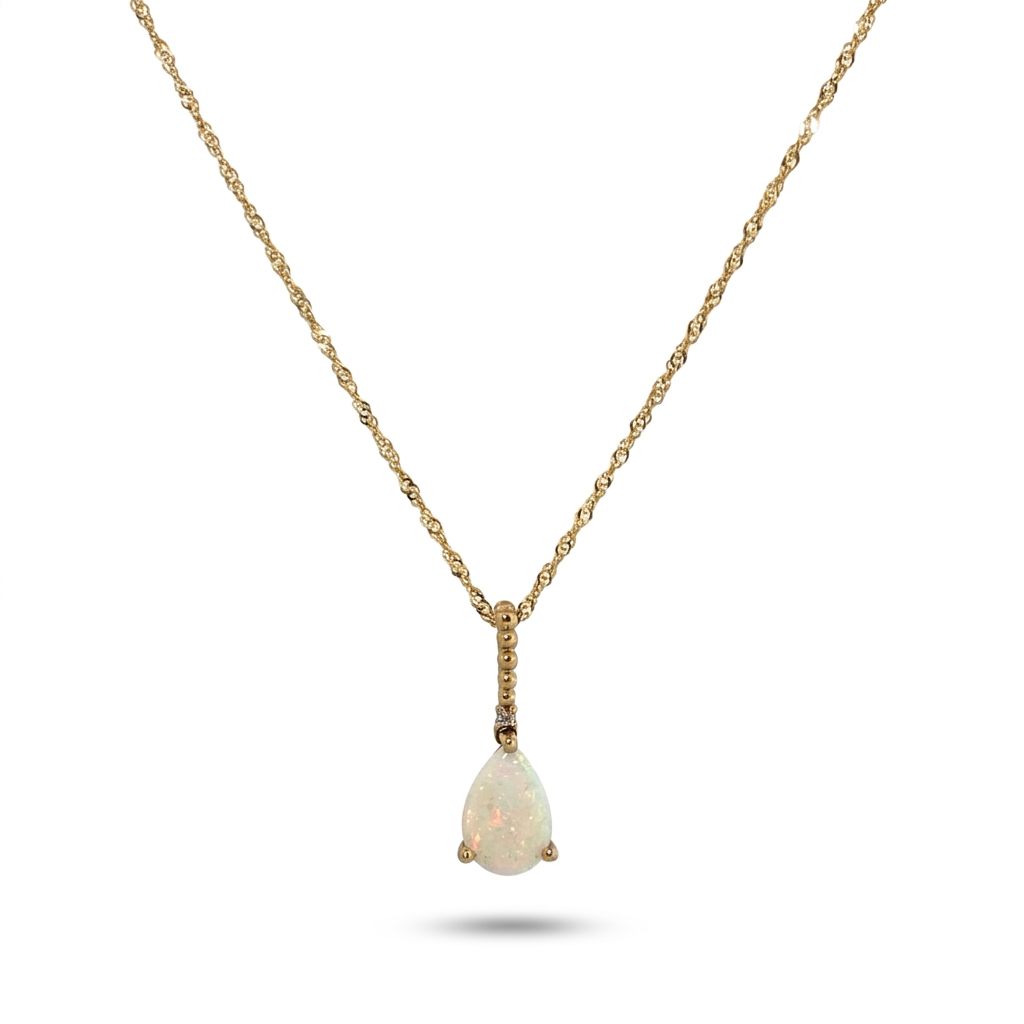 Natural Opal and Natural Diamond Pendant Chain, 10K Yellow Gold