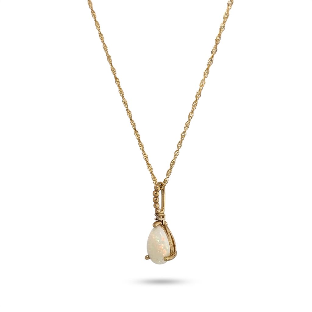 Natural Opal and Natural Diamond Pendant Chain, 10K Yellow Gold