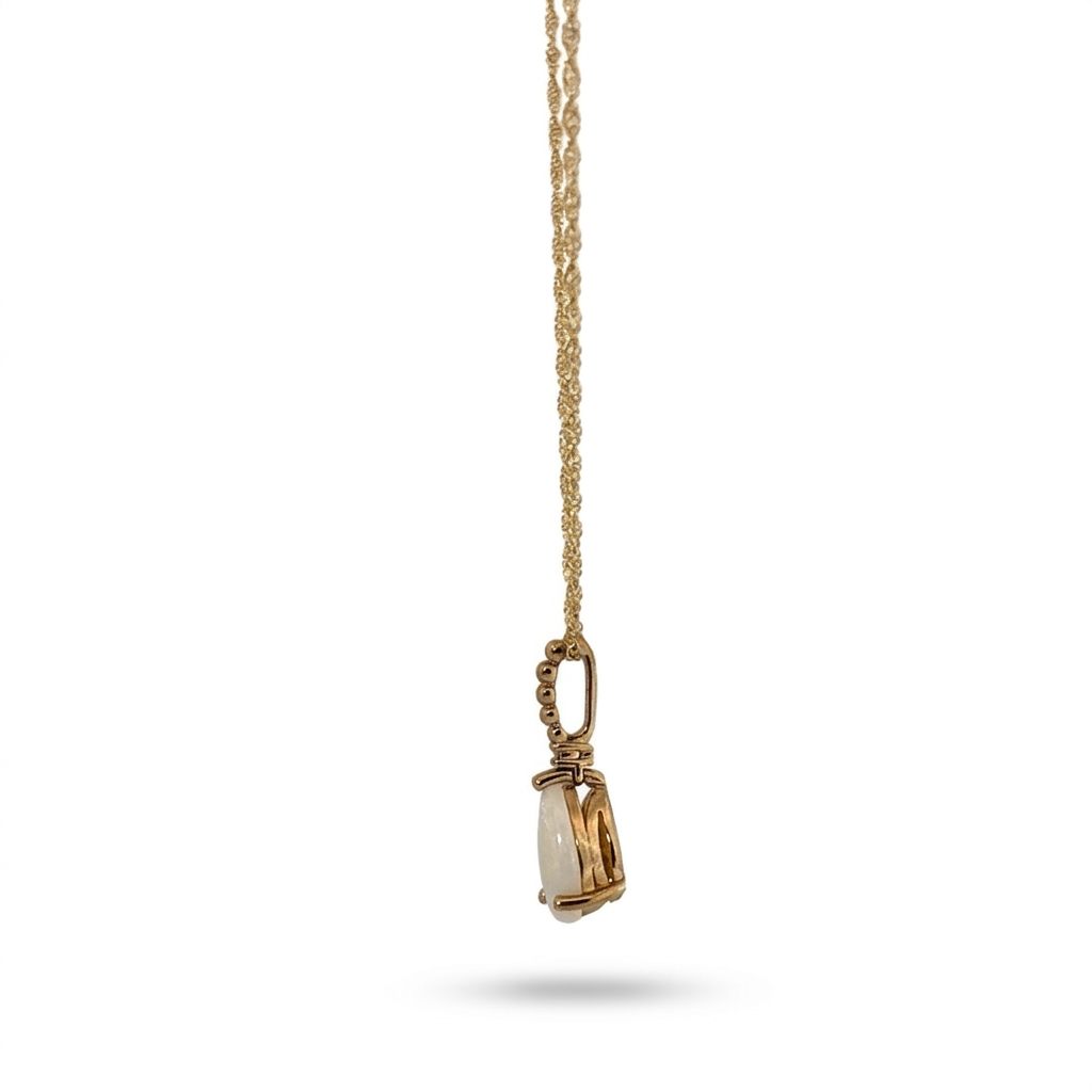 Natural Opal and Natural Diamond Pendant Chain, 10K Yellow Gold