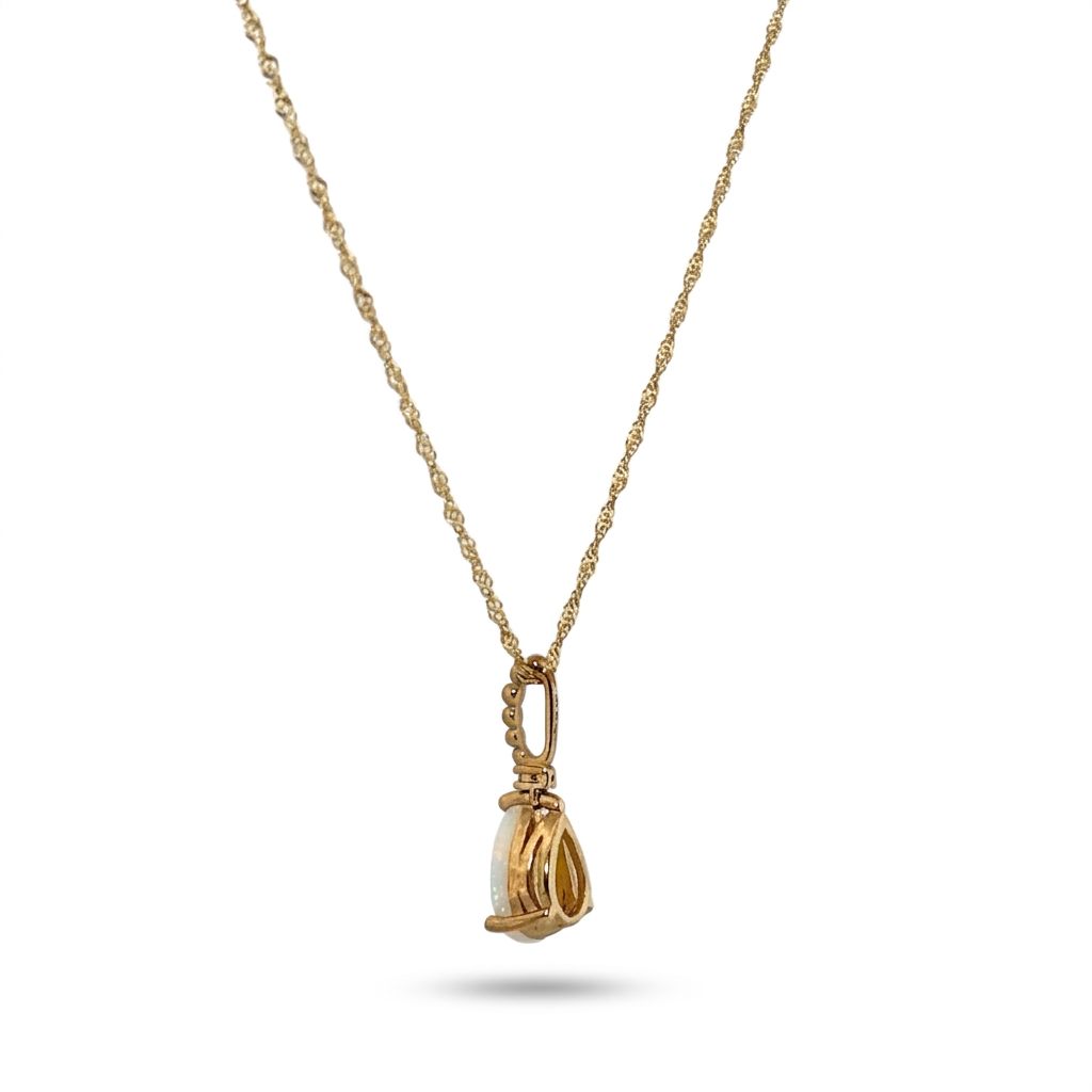 Natural Opal and Natural Diamond Pendant Chain, 10K Yellow Gold
