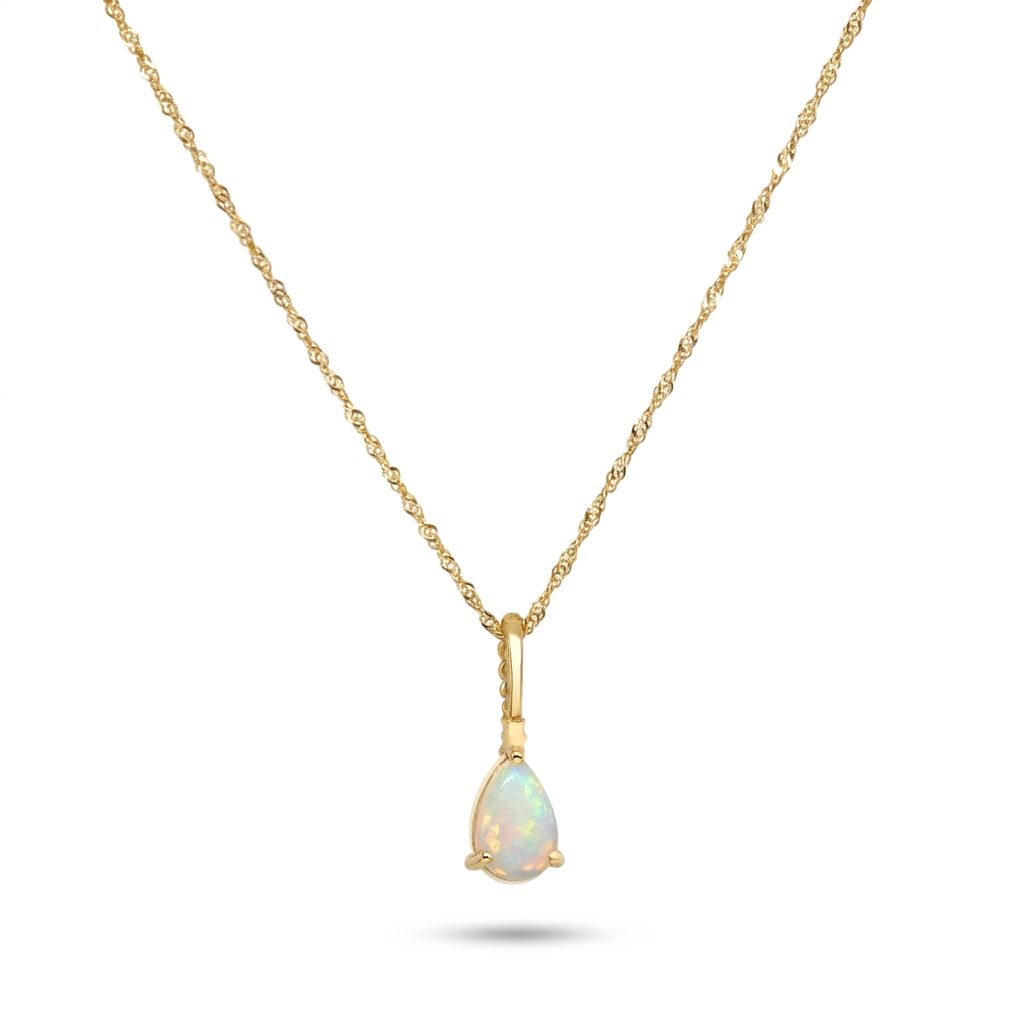 Natural Opal and Natural Diamond Pendant Chain, 10K Yellow Gold