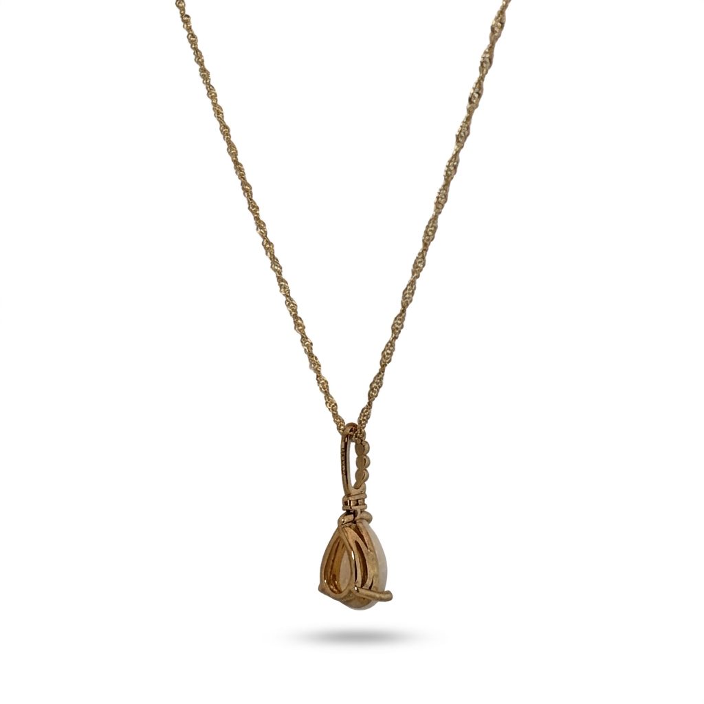 Natural Opal and Natural Diamond Pendant Chain, 10K Yellow Gold