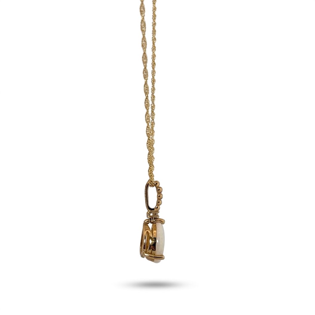 Natural Opal and Natural Diamond Pendant Chain, 10K Yellow Gold