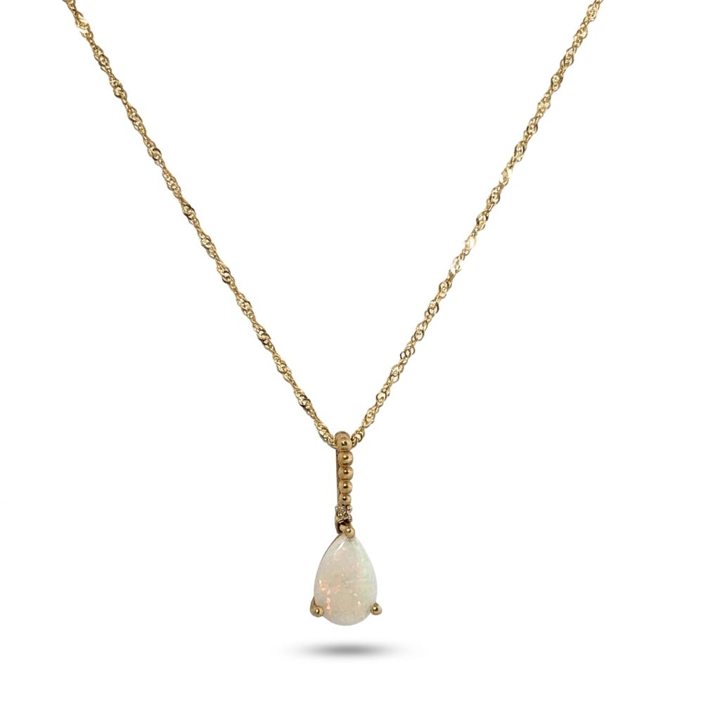 Natural Opal and Natural Diamond Pendant Chain, 10K Yellow Gold