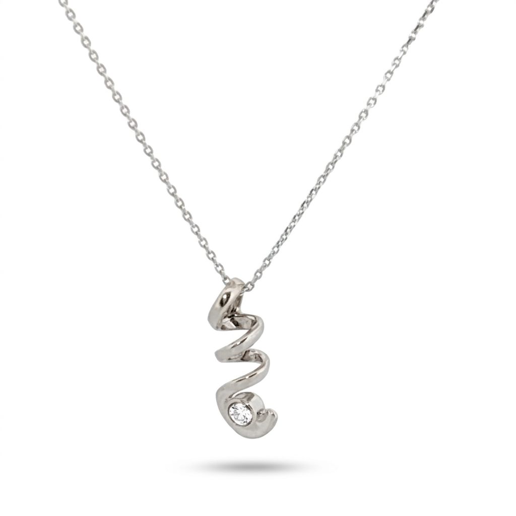 Wine Opener Pendent Chain with Diamond, 18 Inches, 14K White Gold, 2.23G