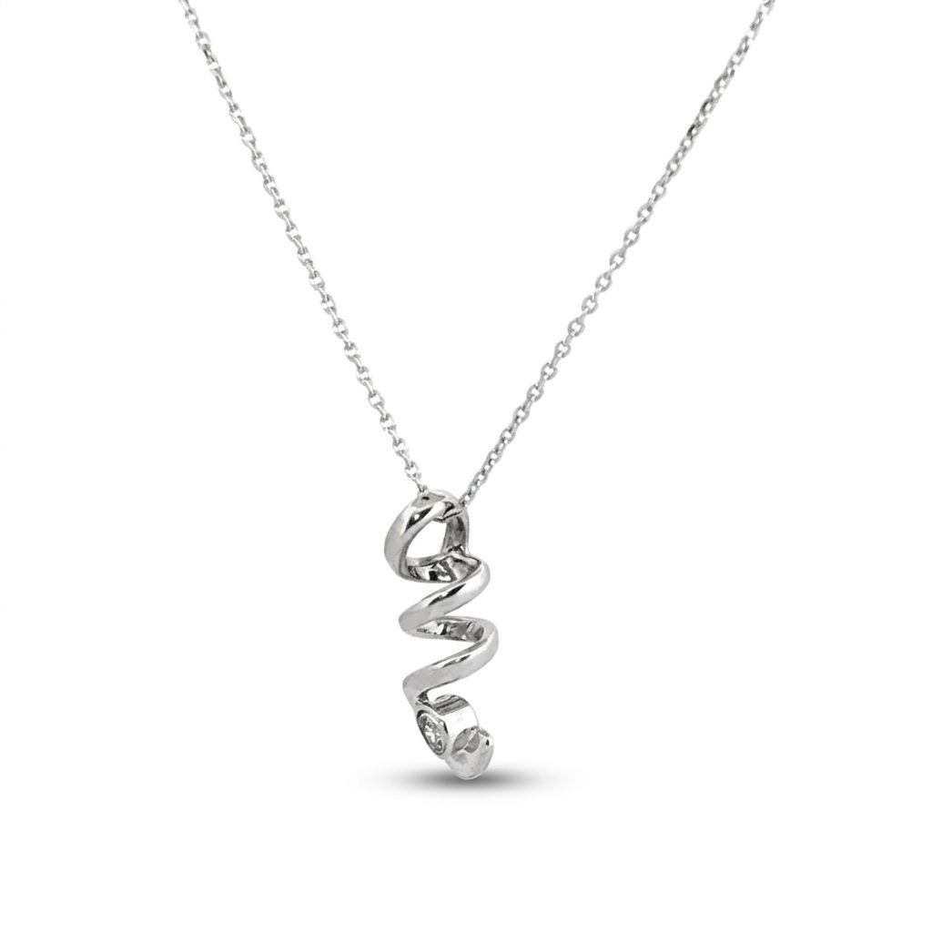 Wine Opener Pendent Chain with Diamond, 18 Inches, 14K White Gold, 2.23G