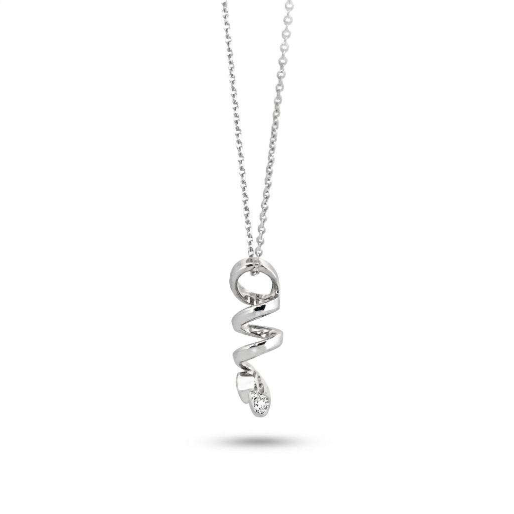 Wine Opener Pendent Chain with Diamond, 18 Inches, 14K White Gold, 2.23G
