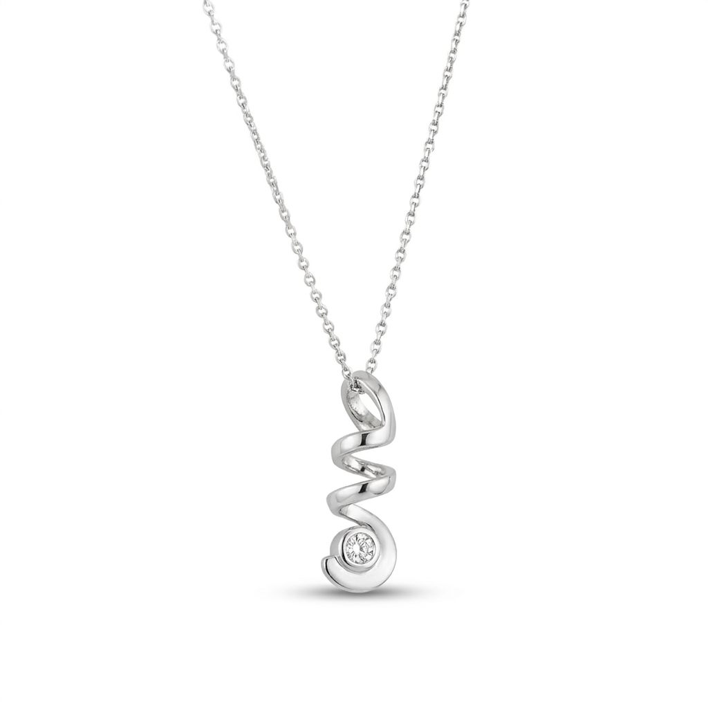 Wine Opener Pendent Chain with Diamond, 18 Inches, 14K White Gold, 2.23G