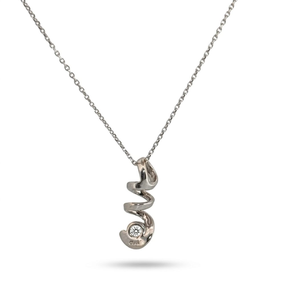 Wine Opener Pendent Chain with Diamond, 18 Inches, 14K White Gold, 2.23G