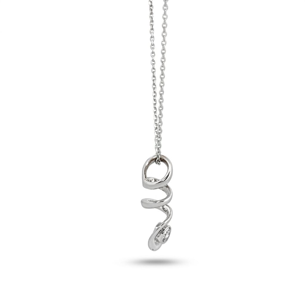 Wine Opener Pendent Chain with Diamond, 18 Inches, 14K White Gold, 2.23G