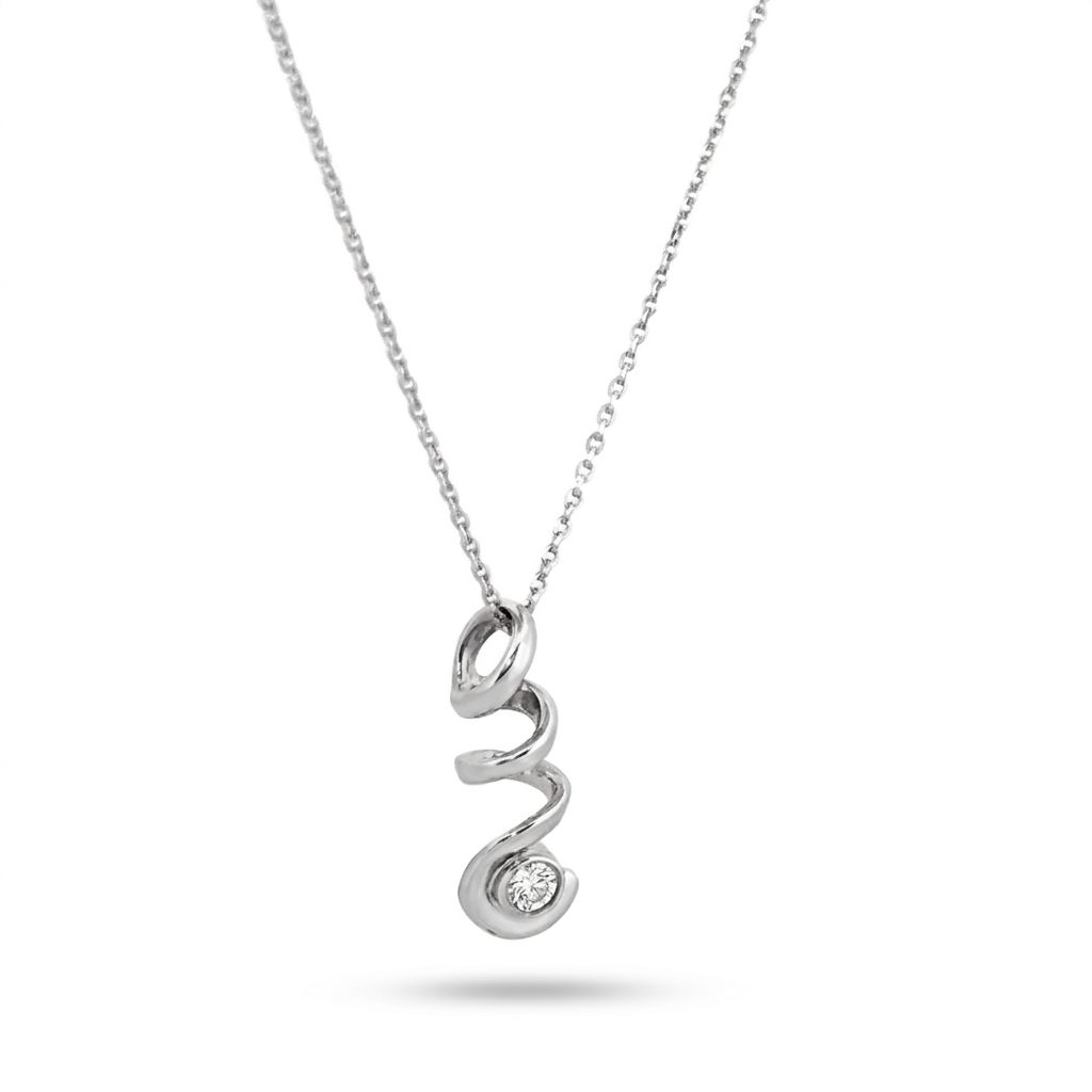 Wine Opener Pendent Chain with Diamond, 18 Inches, 14K White Gold, 2.23G