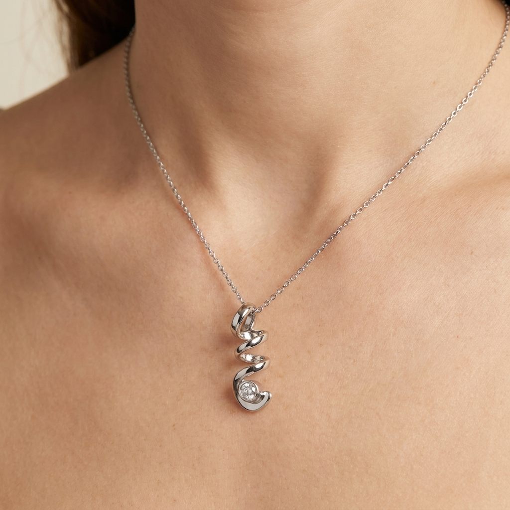 Wine Opener Pendent Chain with Diamond, 18 Inches, 14K White Gold, 2.23G