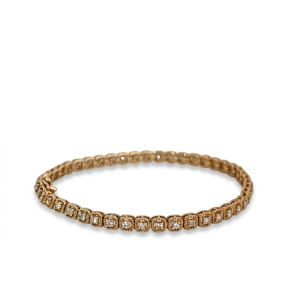 Tennis Bracelet, Natural Diamonds (1.10CTW) G/VS1, 14K Yellow Gold