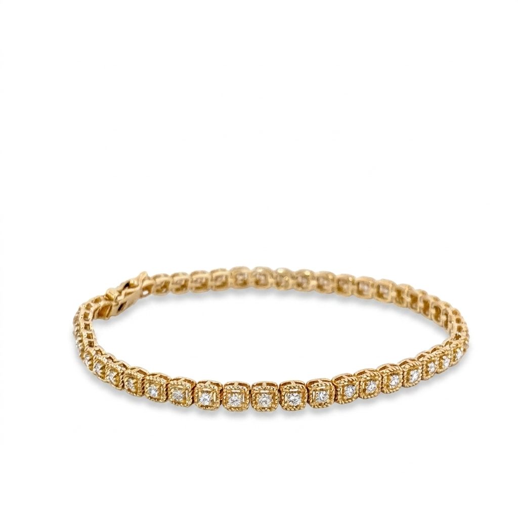 Tennis Bracelet, Natural Diamonds (1.10CTW) G/VS1, 14K Yellow Gold