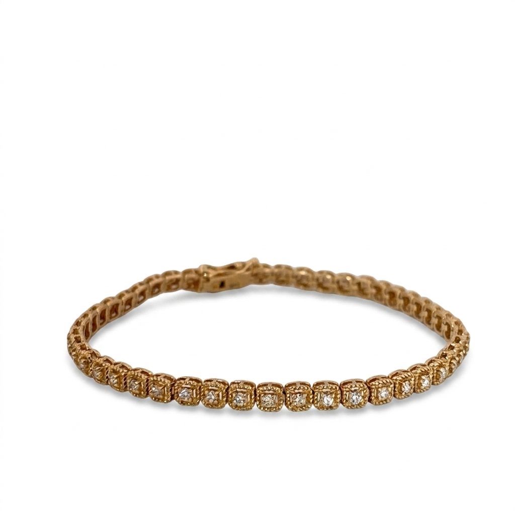 Tennis Bracelet, Natural Diamonds (1.10CTW) G/VS1, 14K Yellow Gold