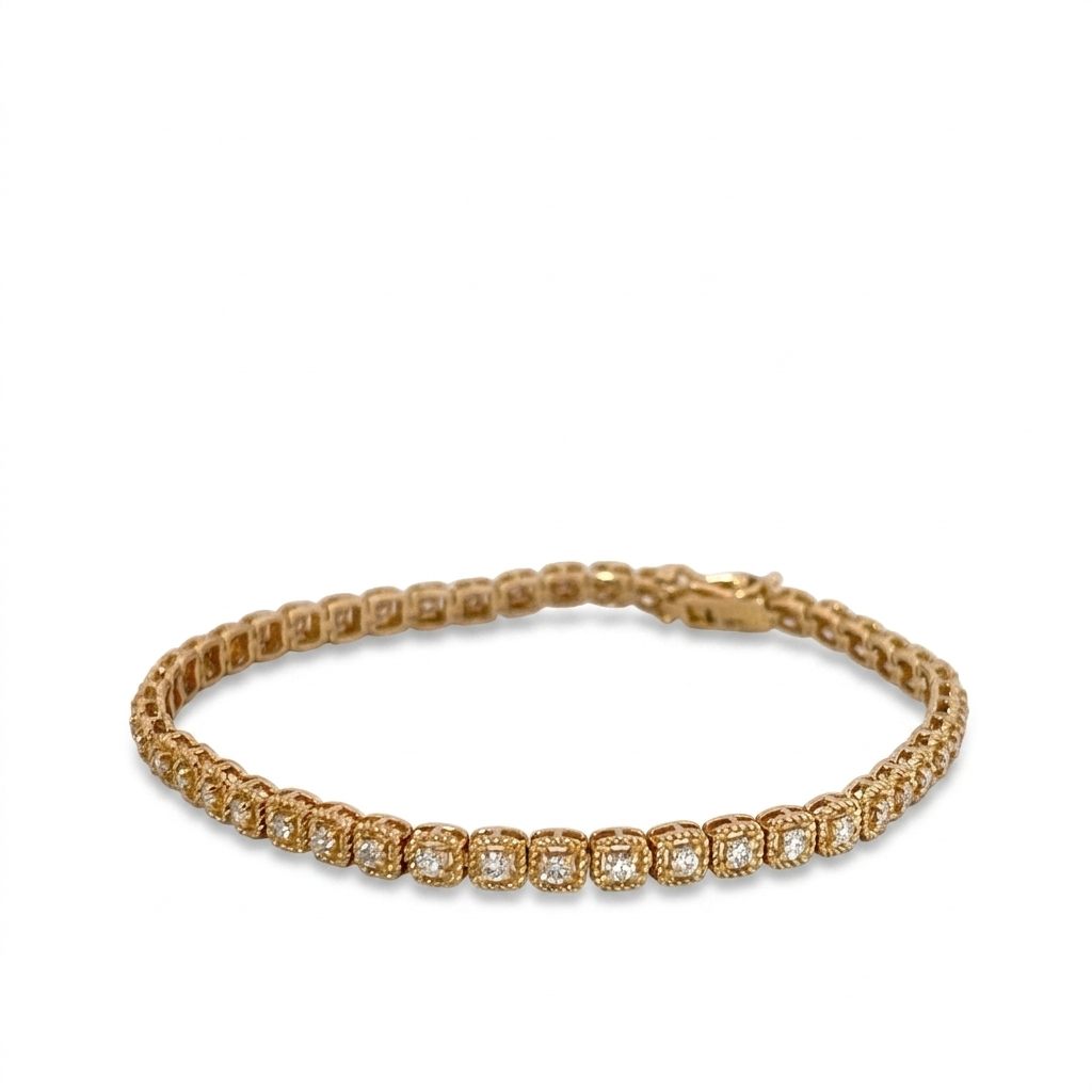 Tennis Bracelet, Natural Diamonds (1.10CTW) G/VS1, 14K Yellow Gold