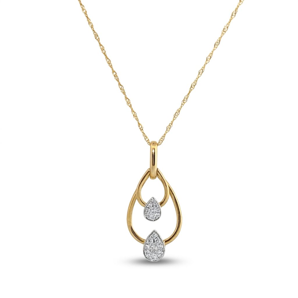 Natural Diamonds (1/6 CT), Pear Shape Pendent Chain, 14K Yellow / White Gold