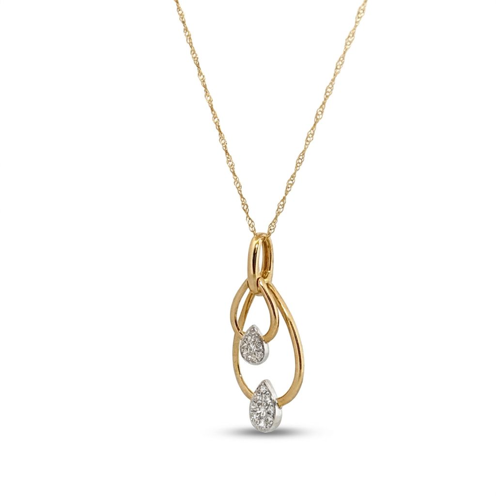 Natural Diamonds (1/6 CT), Pear Shape Pendent Chain, 14K Yellow / White Gold