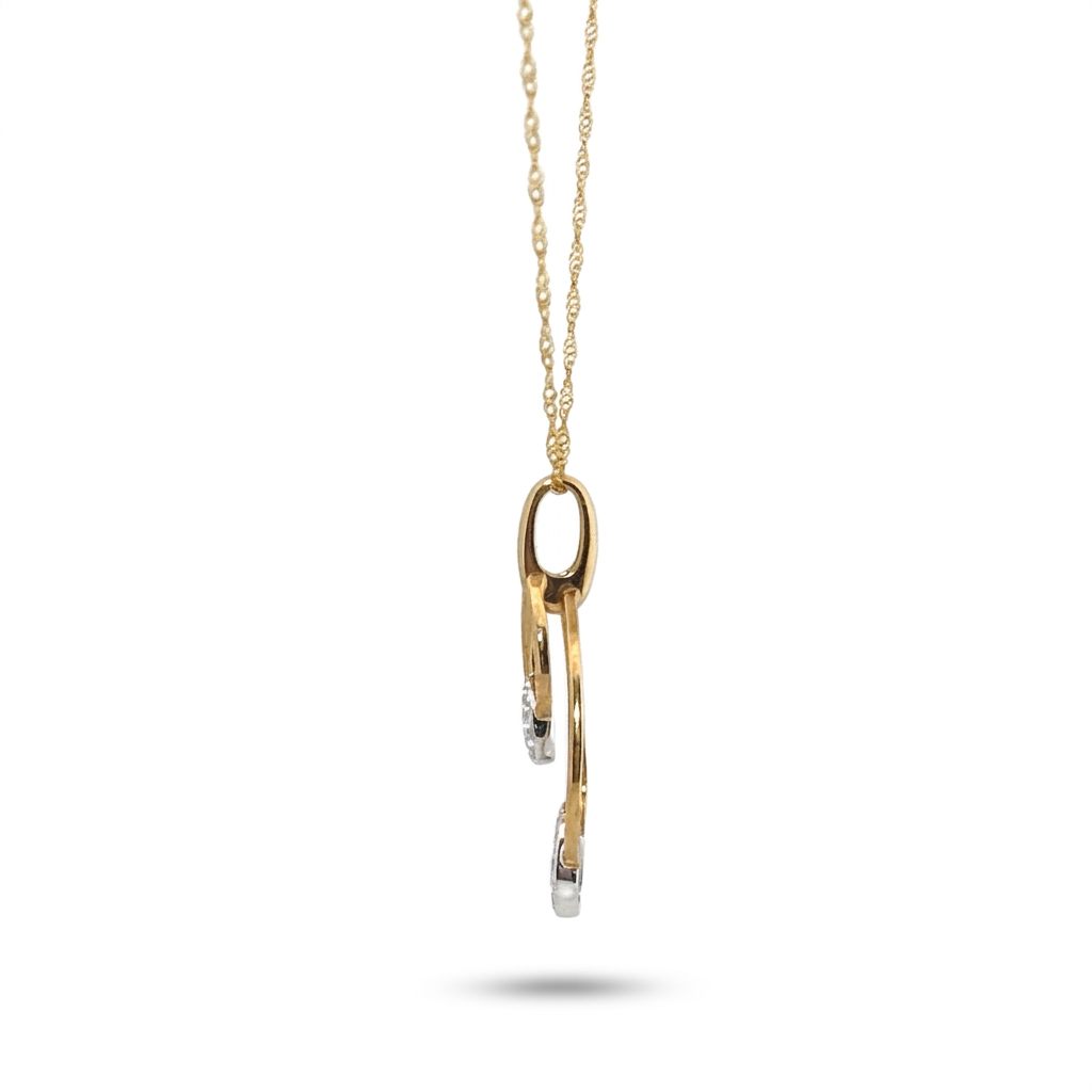 Natural Diamonds (1/6 CT), Pear Shape Pendent Chain, 14K Yellow / White Gold
