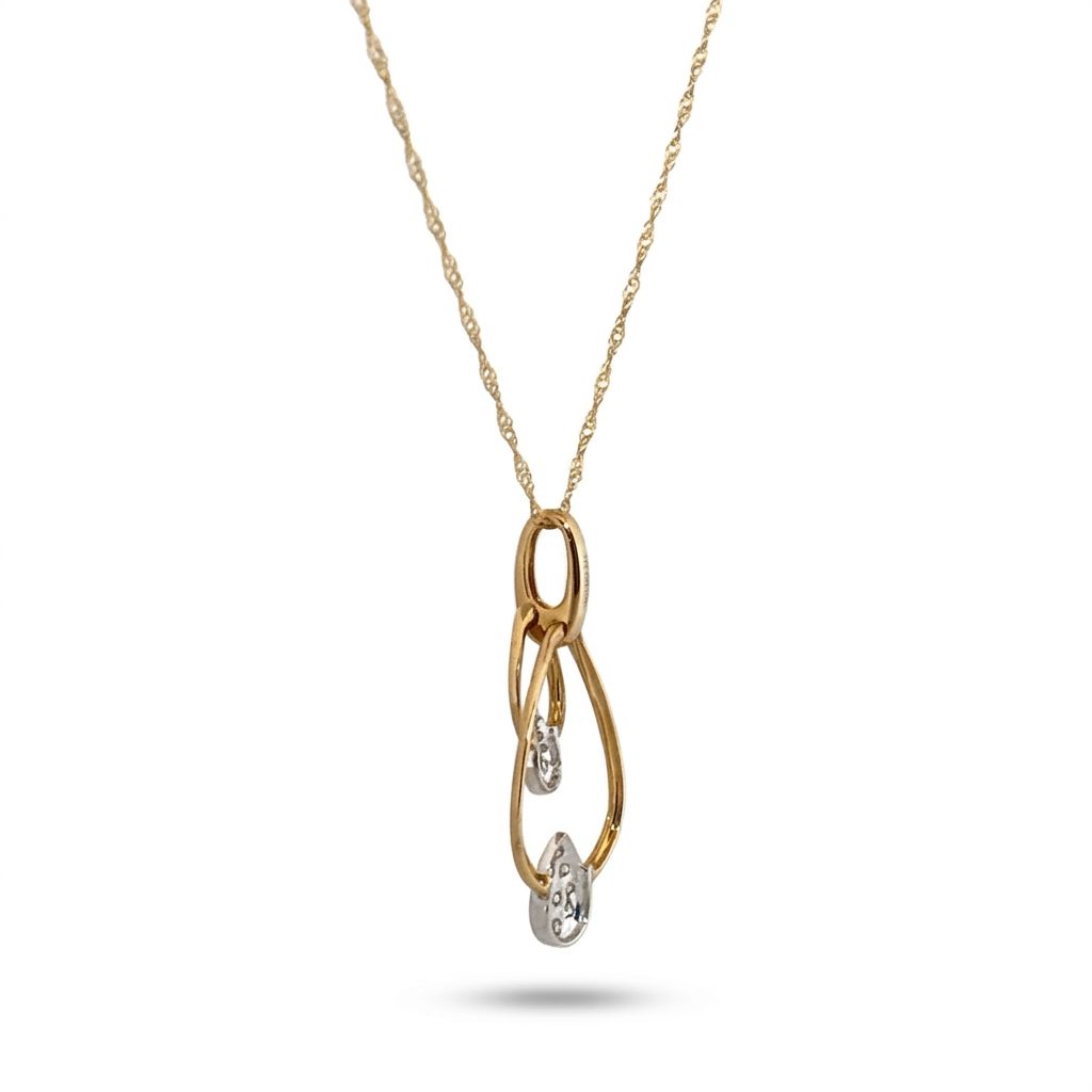 Natural Diamonds (1/6 CT), Pear Shape Pendent Chain, 14K Yellow / White Gold