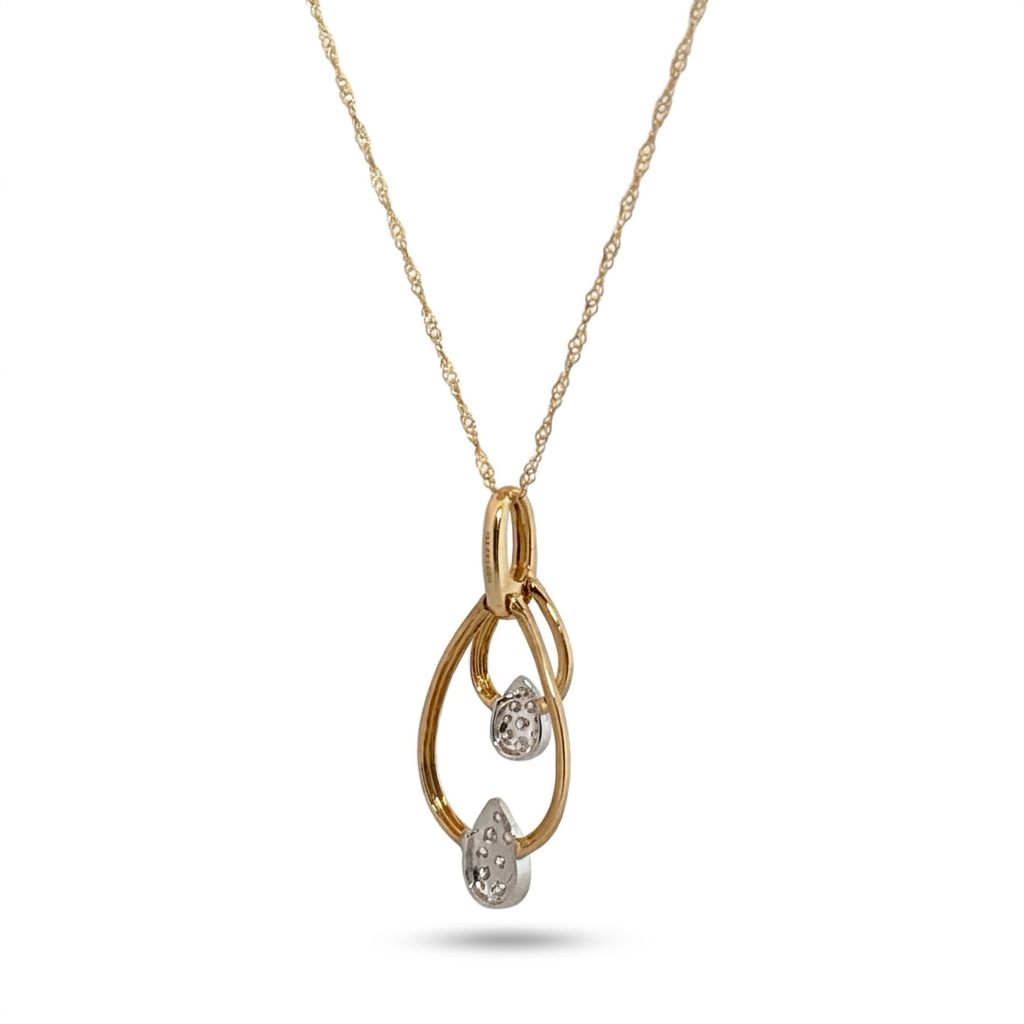 Natural Diamonds (1/6 CT), Pear Shape Pendent Chain, 14K Yellow / White Gold
