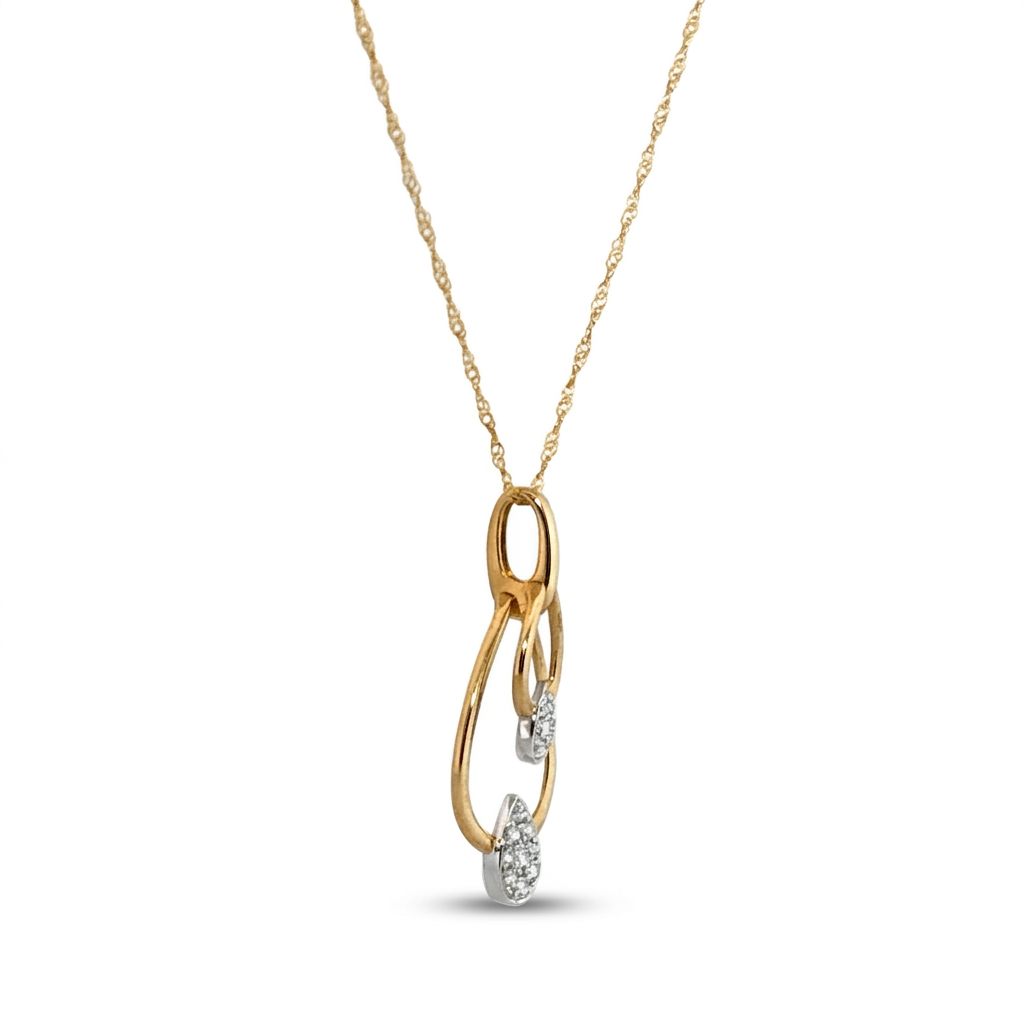 Natural Diamonds (1/6 CT), Pear Shape Pendent Chain, 14K Yellow / White Gold