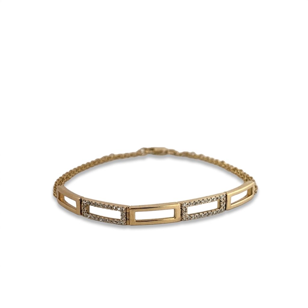 Female Geometric Bracelet, 14K Yellow Gold with diamond accents totaling 0.24ct.