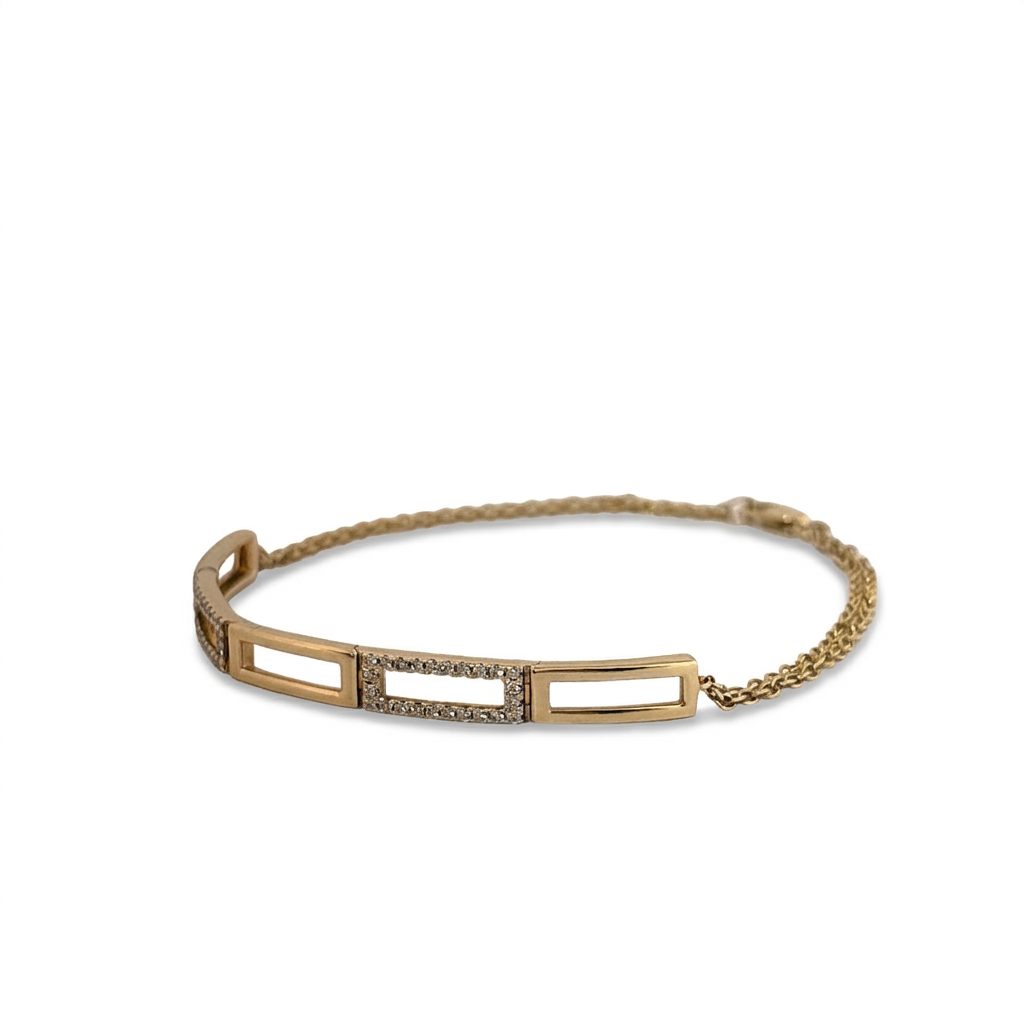 Female Geometric Bracelet, 14K Yellow Gold with diamond accents totaling 0.24ct.