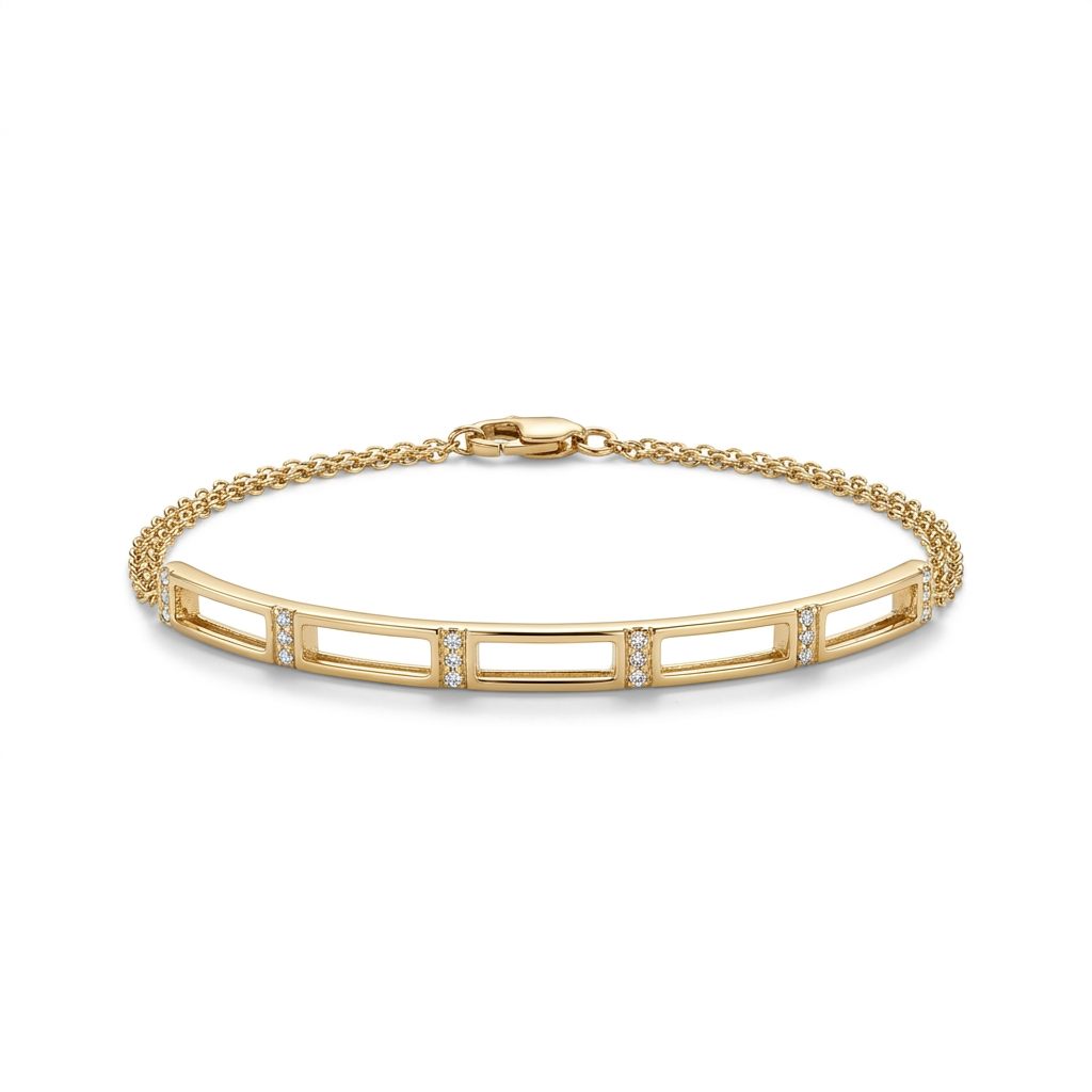 Female Geometric Bracelet, 14K Yellow Gold with diamond accents totaling 0.24ct.