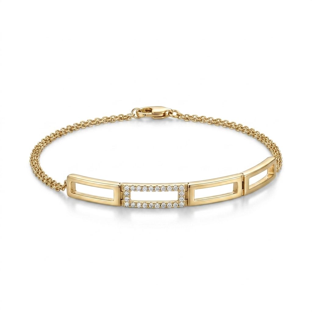 Female Geometric Bracelet, 14K Yellow Gold with diamond accents totaling 0.24ct.